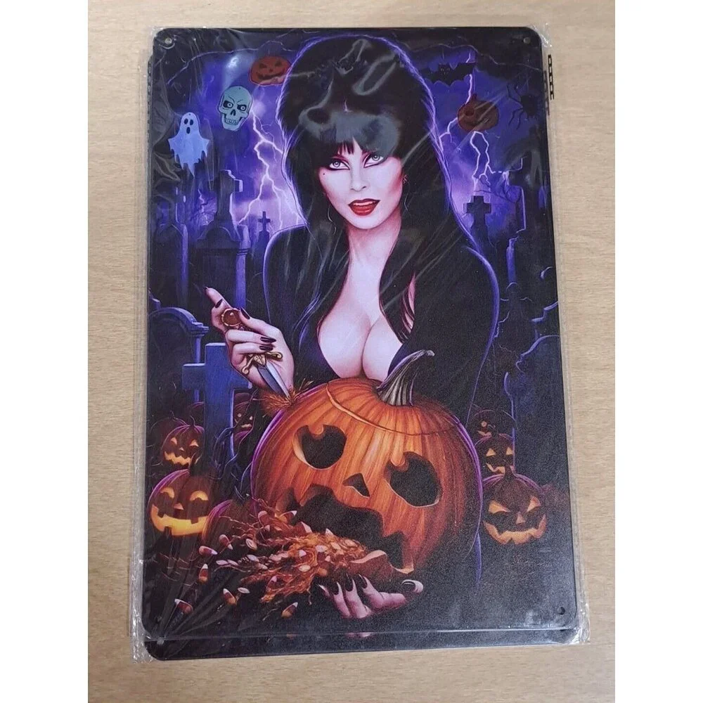 Elvira Pumpkin‎ Carving Horror Halloween Metal Sign, New